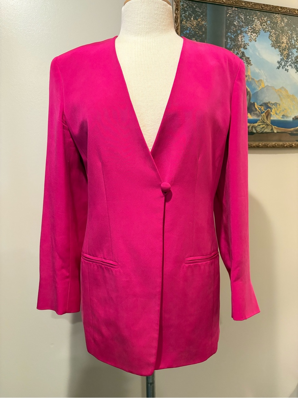 Vintage Liz Claiborne Hot Pink Single-Button Silk Blazer Jacket